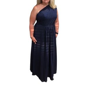 NAVY Chiffon One Shoulder Bridesmaid Mother of Bride Dress Long, 18W